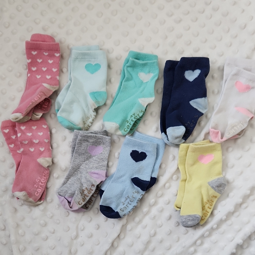 Carter's Baby Girls Heart Ankle Socks - Multi Pink, Mint, Navy, Gray, Yellow